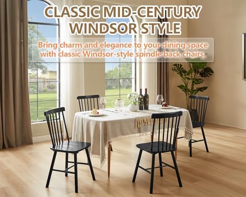 PrimeZone Windsor Dining Chairs Set of 6 with Spindle Back, Black