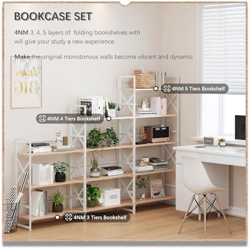 4NM 5 Tiers No Assembly Book Shelves, 51.2" H Folding Bookshelf Bookcase...