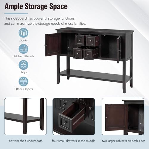 Knocbel Vintage Wood Console Table Buffet Sideboard with 4 Storage Drawers, 2...