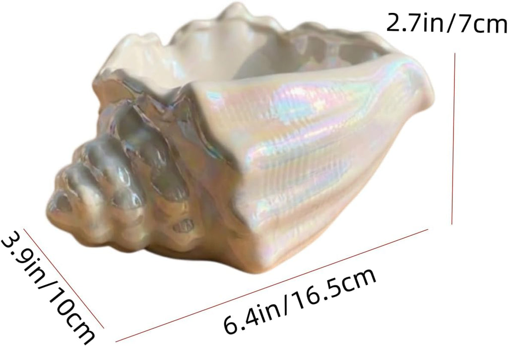 Ocean-Themed Cermaic Jewelry Tray,Ceramic Home Decor Jewelry Storage Plate for Jewelry,keys,watches and Accessories,Exquisite creative decorative Home Decor (Pearl-colored conch shell)
