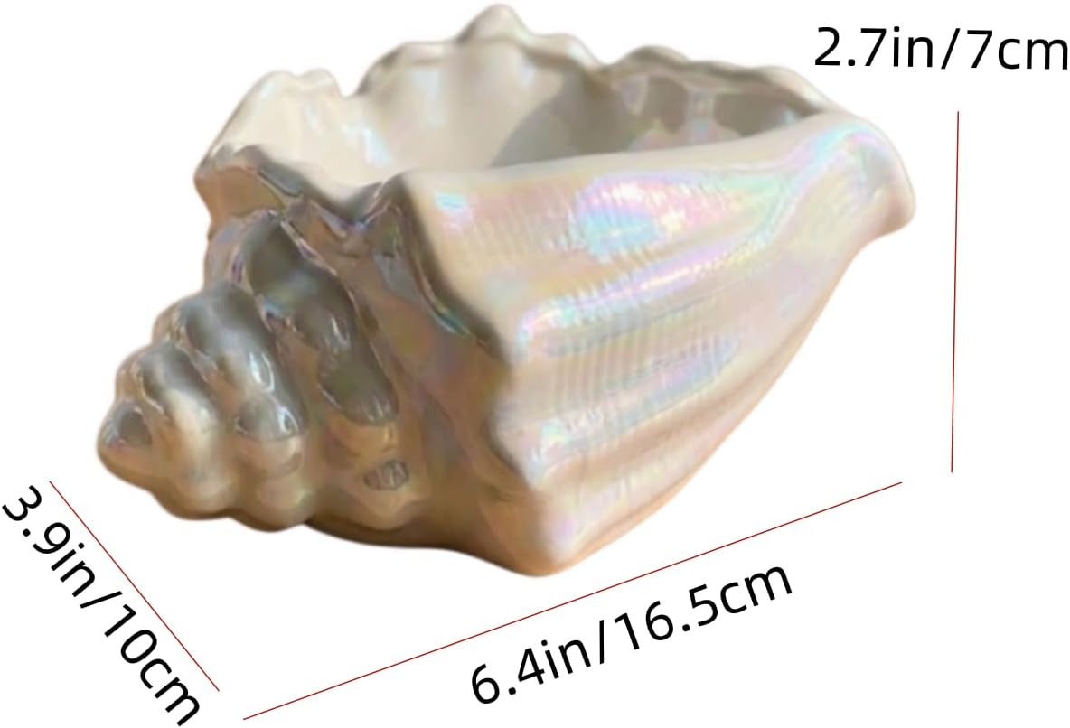 Ocean-Themed Cermaic Jewelry Tray,Ceramic Home Decor Jewelry Storage Plate for Jewelry,keys,watches and Accessories,Exquisite creative decorative Home Decor (Pearl-colored conch shell)