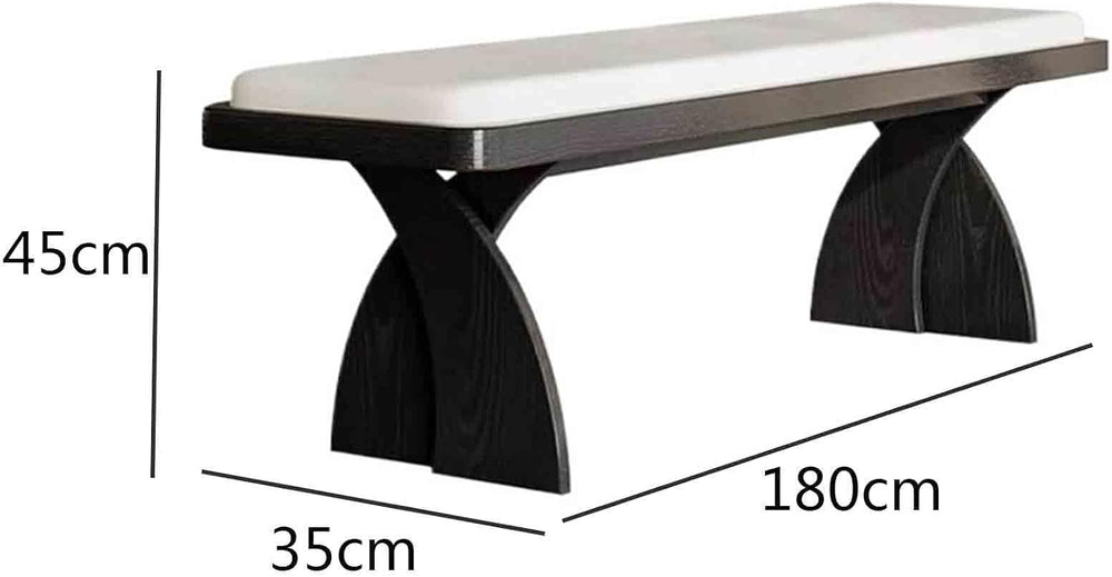 Modern Retro Wooden Long Bench at The Foot of The Bed in The Bedroom Dressing...