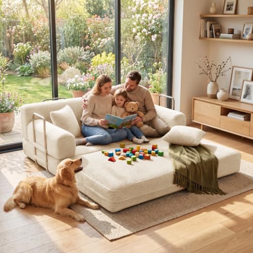 BSHOMGI Convertible Sofa Couch Bed, Folding Corduroy Floor Compression Lovese...