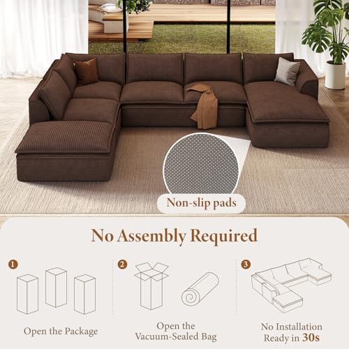 Vesgantti 7 Seater Sectional Couch, 141.7" Large Cloud Sofa, Brown | U S...