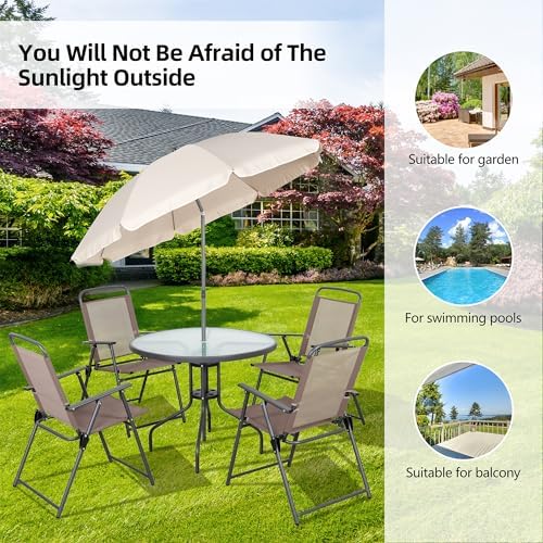Vongrasig 6 Pieces Folding Patio Dining Set, All Weather Small Metal Outdoor ...