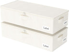 Yawinhe Underbed Bags, Storage Containers Bags with Lid, Foldable Blanket Bins, with Sturdy Zipper und Label Holders, for Clothing, 23.6''Lx11.8''Wx6''H, 2 Pack, Beige