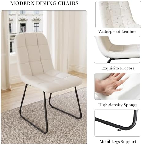 HIPIHOM Dining Table Set for 4, 46'' Table+4 U-Shaped White Chairs