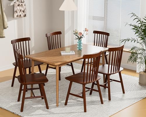 Dining Chairs Set of 6, Farmhouse Solid Wood Windsor Kitchen Chairs Set with ...