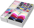 4 Piece Drawer Organiser,Collapsible Non-Woven Sorting Box,Closet Divider For Underwear,Socks,Bras,Ties (Grey)