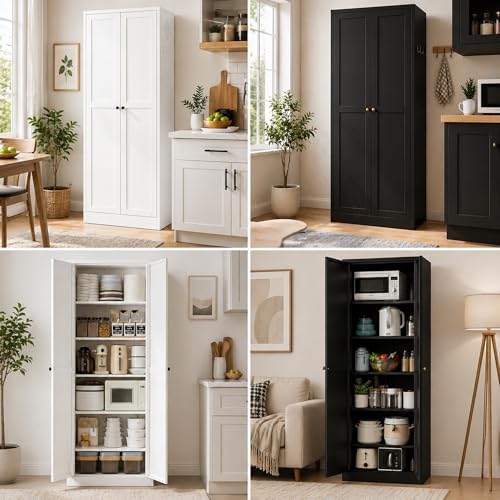 AQY Metal Pantry Cabinet, 72" White Kitchen Storage Cabinet with Doors