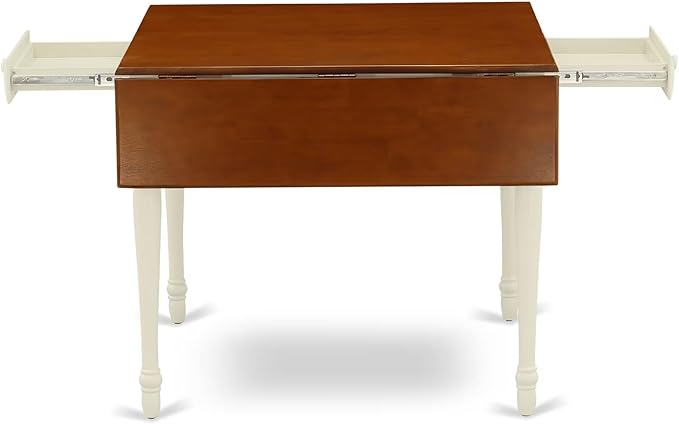 East West Furniture MZAV5-WHI-W 5 Piece Kitchen Table & Chairs Set Includes a Rectangle Dining Room Table with Dropleaf and 4 Dining Chairs, 36x54 Inch, Buttermilk & Cherry