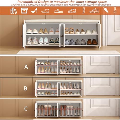 HOMEFORT 48.4" Shoe Storage Bench with Cushion, Entryway Bench with Padd...