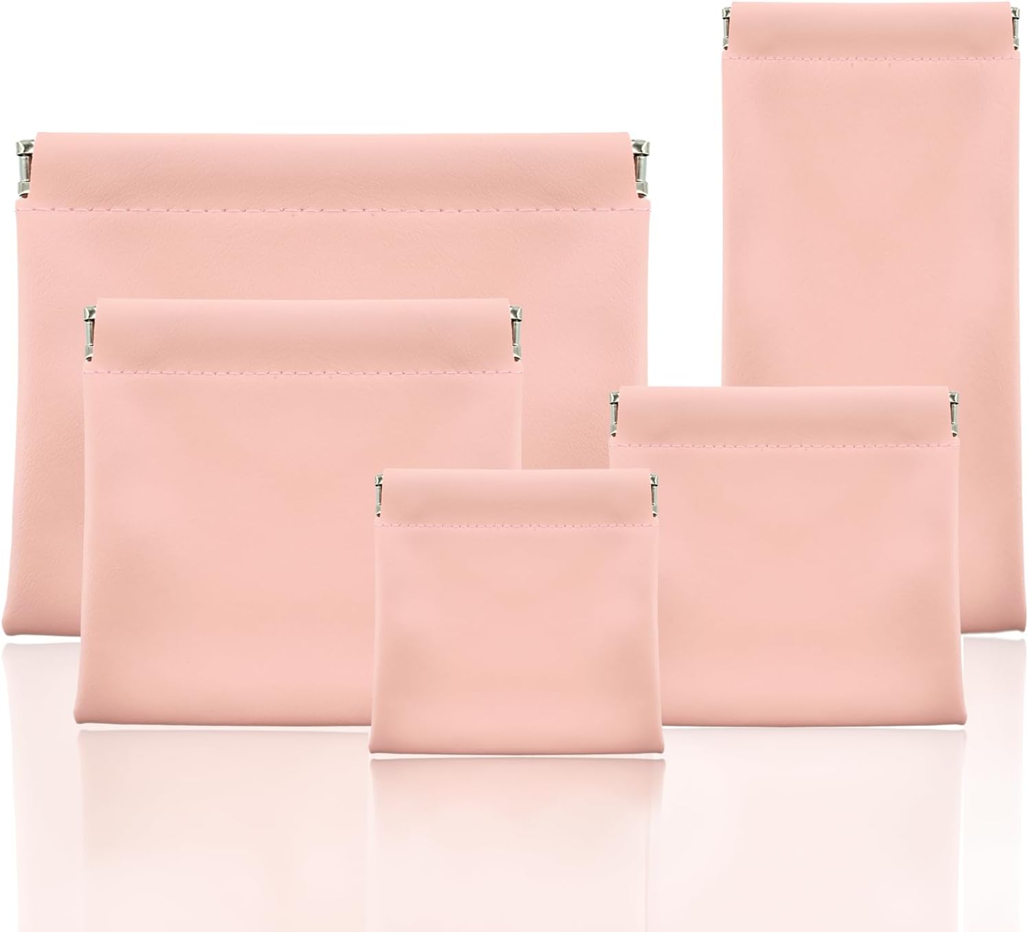 5Pcs Snap Closure Leather Organizer Pouch, Pouchic Leather Organizer, Storage Pouch（Pink）