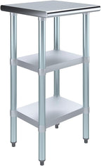 AmGood Stainless Steel Work Table with 2 Shelves | NSF | Metal Utility Table (18" Long x 18" Deep)