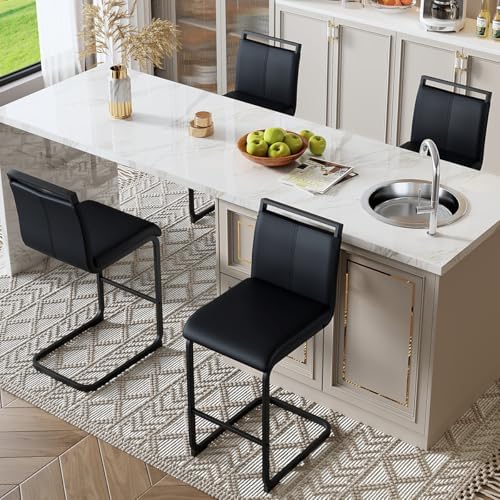 Counter Height Bar Stools Set of 4,Bar Stools for Kitchen Island,25H | Black Bar stools with Back,Metal Barstools with Painted Metal Leg,Counter Height Stools for Pub Kitchen Counter