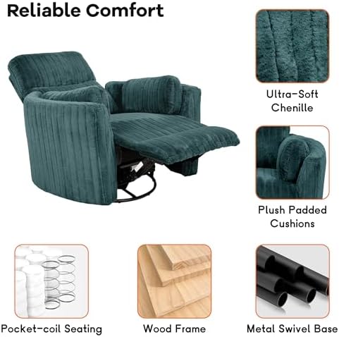 Electric Nursing Power Swivel Rocker Recliner with 2 Pillows, Dark Teal