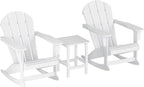 HDPE Laguna Outdoor Rocking Poly Adirondack Chair with Side Table 3-Piece Set, White