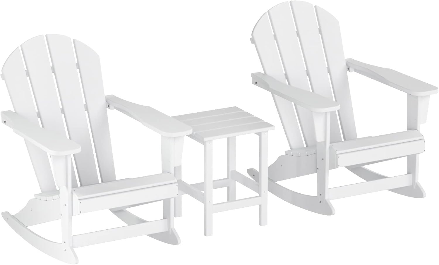 HDPE Laguna Outdoor Rocking Poly Adirondack Chair with Side Table 3-Piece Set, White