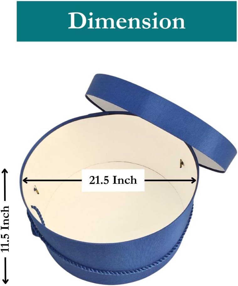 Sarah's Hat Boxes Classic Royal Hat Box – 21.5" x 11.5" (Dia. x Ht.) Handmade in USA – Odorless Non-Toxic Adhesive, Cording Handle – Premium Storage for Hats & Accessories