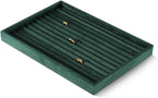 Velvet Ring Display Tray, Stackable Muilt Slot Rings Ear Stud Storage Tray, Drawer Insert Jewelry Accessories Organizers Plate (Green)