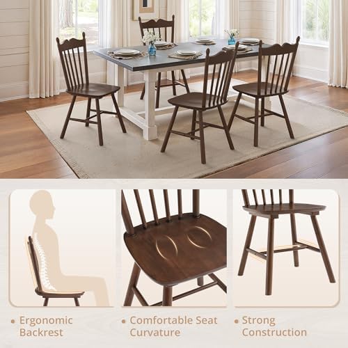 LUE BONA Wooden Dining Chairs Set of 4, Windsor Dining Chair with Thickened B...