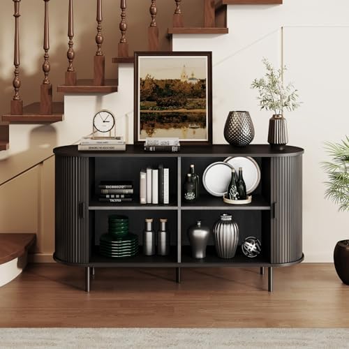ComfyCorner 55" Fluted Buffet Sideboard Cabinet with Sliding Door, Black