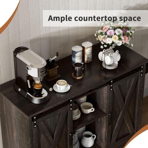 4 EVER WINNER Farmhouse Coffee Bar, 42 Inch Coffee Bar Cabinet, Espresso