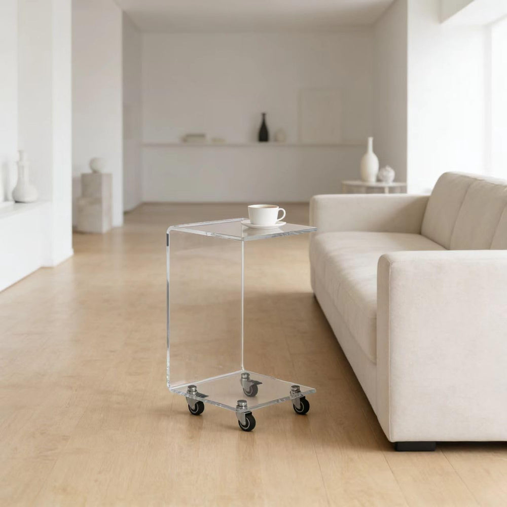 Acrylic Clear Movable End Table -26" h C-Shaped Modern Rolling Bedside/S...