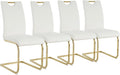 Goujxcy Dining Chairs Set of 4, Modern High Back Kitchen Chairs with Metal Legs and Faux Leather Padded Seat Upholstered Dining Chairs for Dining & Kitchen,Living Room (White&Gold, Set of 4)