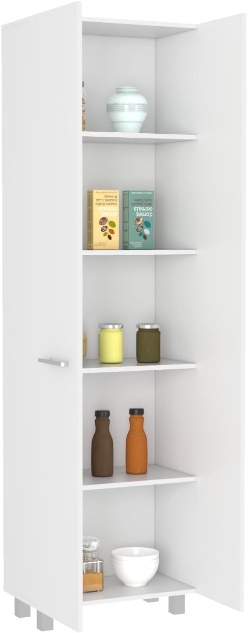 Modern Kitchen Pantry, White Storage Cabinet with 2 Doors, Particle Board, fo...