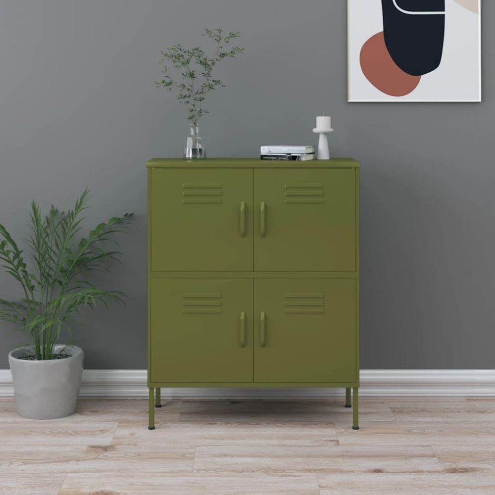 Olive Green Steel Storage Cabinet 13.8"x31.5"x40" Modern 4-Doo...