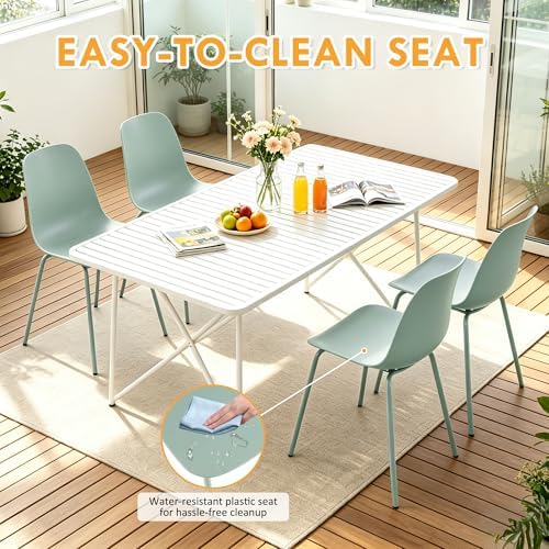 LSSPAID Mint Green Dining Chairs Set of 4, Modern Waterproof Plastic Kitchen ...