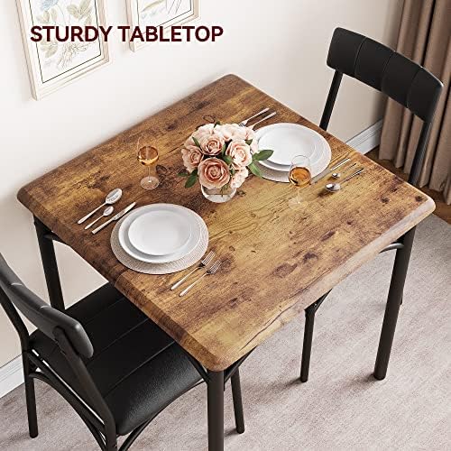 GarveeHome Dining Table Set for 2, Kitchen Table with 2 Upholstered Chairs, W...