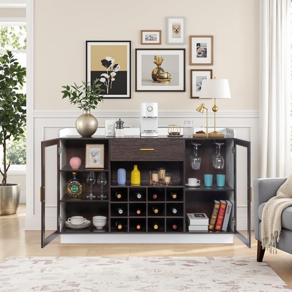 Farmhouse Wines Bar Cabinet Kitchen Coffee Bar Cabinet, Wine Bottle Rack Cabi...