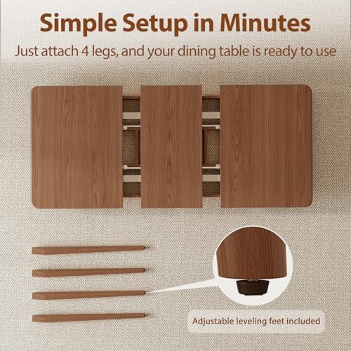 Muwuele 47"-63" Solid Wood Extendable Dining Tables for 4-8, Walnut