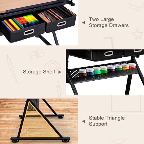 ZENY Adjustable Drafting Table with Stool Tilting Drawing Desk Artist Table