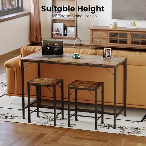 Homeiju Bar Table and Chairs Set, Dining Table with 2 Stools | Space-Saving P...