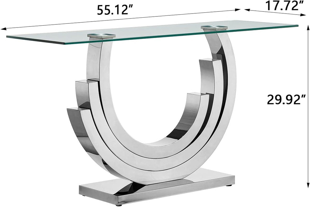 HomVent Glass Sofa Table with Silver Stainless Steel Base | 47"Rectangul...