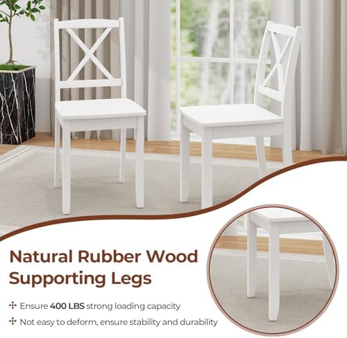 GIANTEX Wood Dining Chairs Set of 4 White, Armless Kitchen Chair w/Rubber Woo...