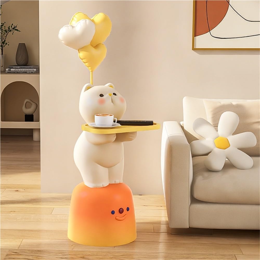 Adorable Cartoon Side Table with Tray, Resin Side Table with Balloons Decor a...