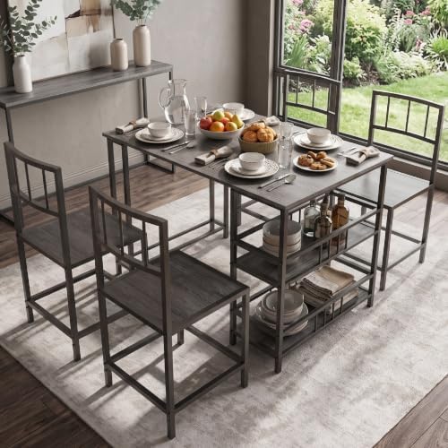 KEIKI 5-Piece Kitchen Dinner Table Set for 4 Dining with Storage, Grey