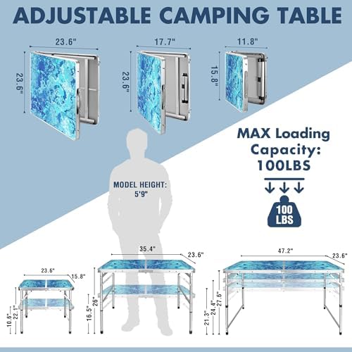 VILLEY Folding Camping Table 4FT, Portable Small Picnic Table