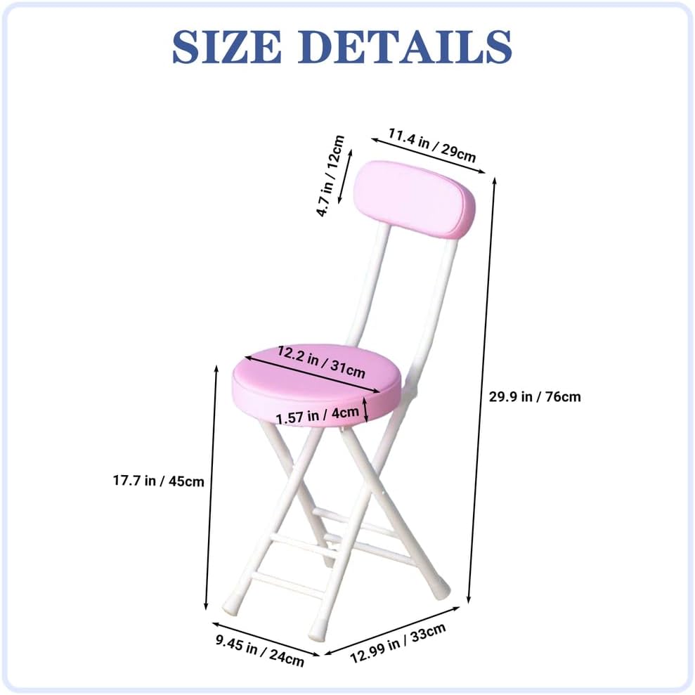 Folding Stool with Back, Padded Leather Round Foldable Stool, Foldable Bar Ch...