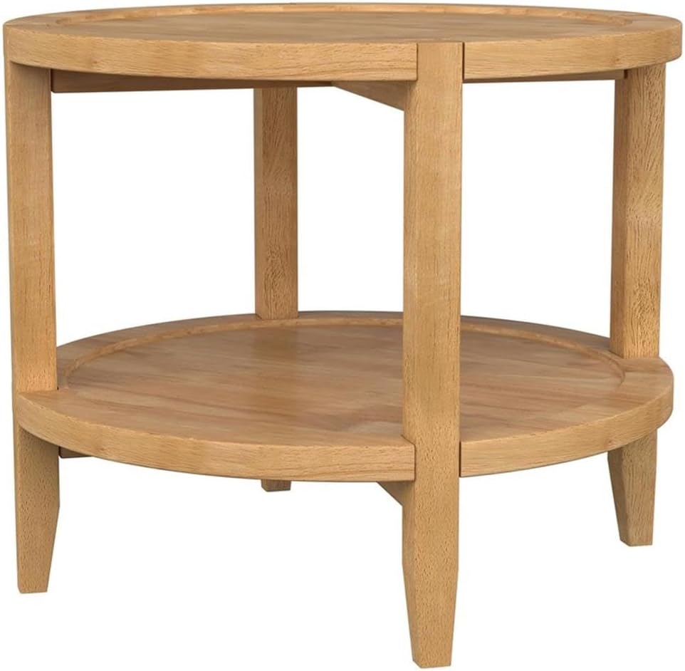 Pemberly Row Round Solid Wood End Table, 23.5 in Wide, Maple Brown Finish, As...