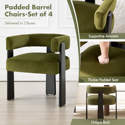 Hyfirm Modern Dining Chairs Set of 4, Upholstered Velvet Barrel Accent Chairs...