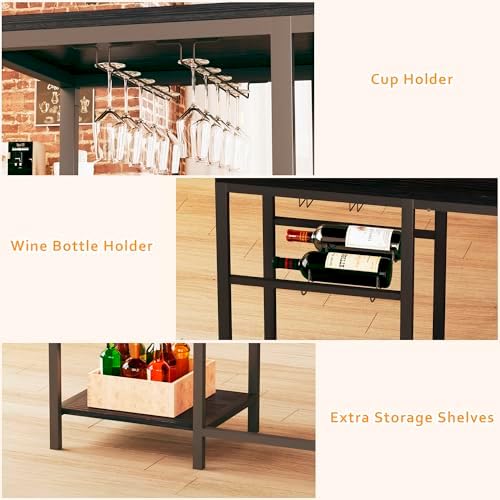 Bar Table and Chairs Set for 2-4, 3-Piece Convertible L-Shaped Dining Set wit...