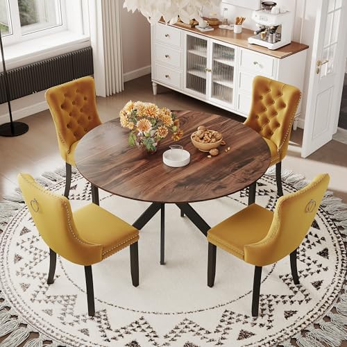 RGZ Mid Century Modern Round Wood Dining Set for 4, 47'' Retro Rustic...