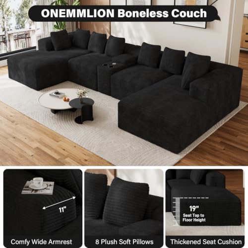 ONEMMLION 143" Oversized Cloud Sectional Couch for Living Room, Black | ...