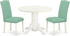East West Furniture SHEN3-LWH-57 3 Piece Kitchen Table & Chairs Set Contains a Round Dining Room Table with Pedestal and 2 Pond Faux Leather Parsons Dining Chairs, 42x42 Inch, Linen White