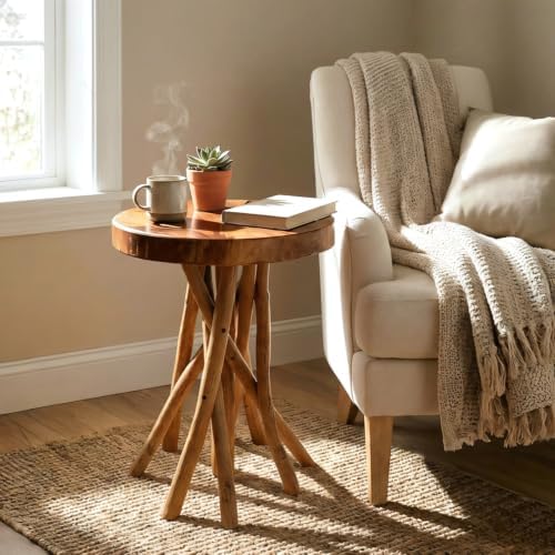 WELLAND Solid Teak End Table, Stick Leg Accent Table, 16" L x 16" W...